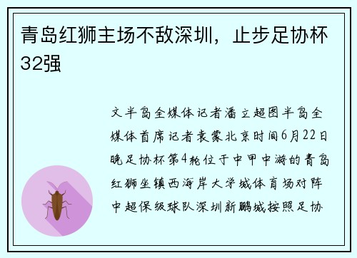 青岛红狮主场不敌深圳，止步足协杯32强